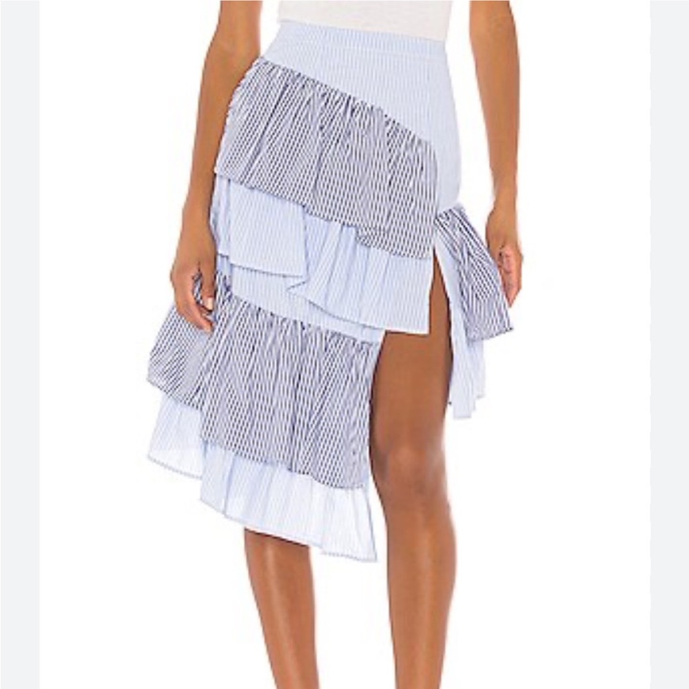 L’Academie Striped Asymmetrical Ruffle Skirt